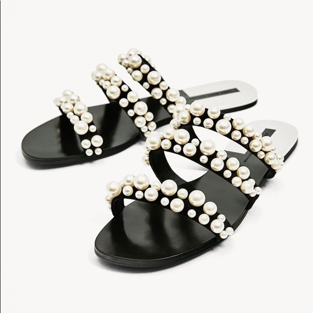 Zara black pearl slides sandals size 38 8